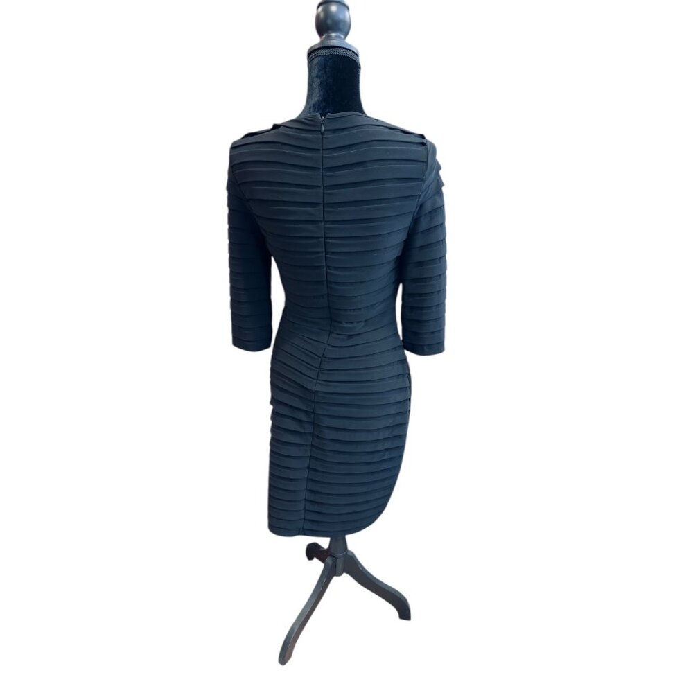 Adrianna Papell Black Pleated Bandage Sheath Dress Size 2 Knee Length V Neck - Picture 8 of 13